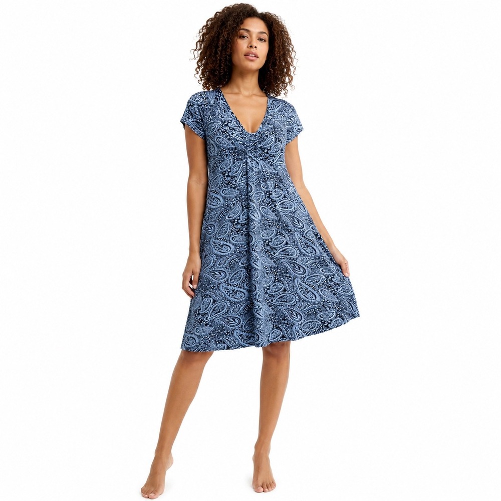 Fresh Produce Women Dress Blue S Paisley Boho Coastal Cottagecore Beach USA Made